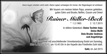 Traueranzeige von Rainer Müller-Beck von Südthüringer Presse