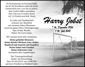 Traueranzeige von Harry Jobst von Südthüringer Presse