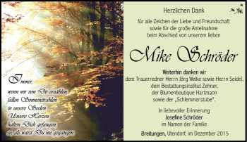 Traueranzeige von Mike Schröder von Südthüringer Presse