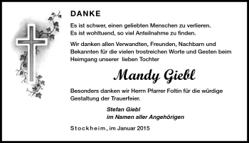 Traueranzeige von Mandy Giebl von Neue Presse Coburg