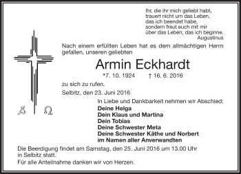 Traueranzeige von Armin Eckhardt von Frankenpost