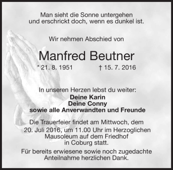 Traueranzeige von Manfred Beutner von Neue Presse Coburg
