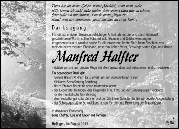 Traueranzeige von Manfred Halfter von Südthüringer Presse