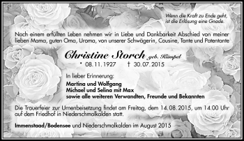Traueranzeige von Christine Storch von Südthüringer Presse