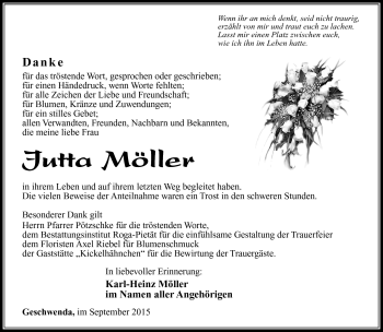 Traueranzeige von Jutta Möller von Südthüringer Presse