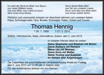 Traueranzeige von Thomas Hennig von Frankenpost