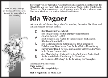Traueranzeige von Ida Wagner von Südthüringer Presse