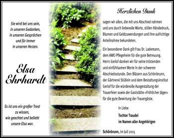 Traueranzeige von Elsa Ehrhardt von Südthüringer Presse