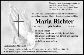 Traueranzeige von Maria Richter von Neue Presse Coburg