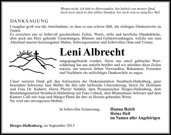 Traueranzeige von Leni Albrecht von Südthüringer Presse