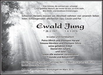 Traueranzeige von Ewald Jung von Südthüringer Presse
