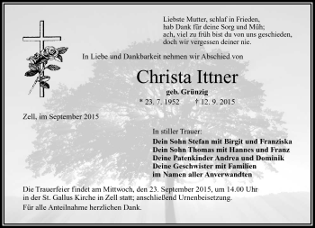 Traueranzeige von Christa Ittner von Frankenpost