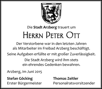 Traueranzeige von Peter Ott von Frankenpost