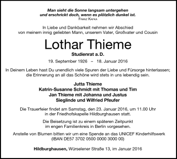 Traueranzeige von Thieme Lothar von Südthüringer Presse