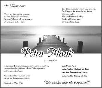 Traueranzeige von Petra Maak von Südthüringer Presse