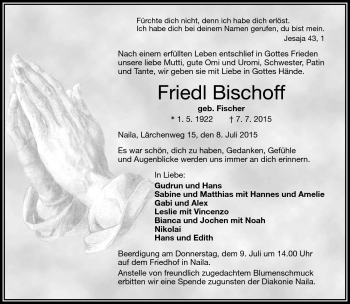 Traueranzeige von Friedl Bischoff von Frankenpost