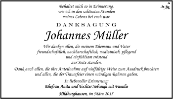 Traueranzeige von Johannes Müller von Südthüringer Presse