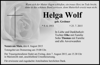 Traueranzeige von Helga Wolf von Neue Presse Coburg