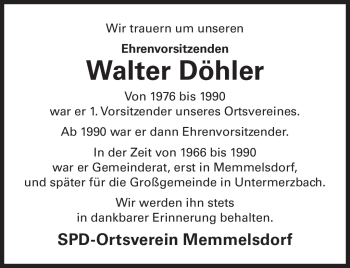 Traueranzeige von Werner Döhler von Neue Presse Coburg