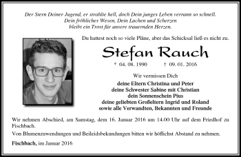Traueranzeige von Stefan Rauch von Südthüringer Presse