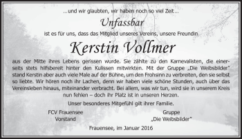 Traueranzeige von Kerstin Vollmer von Südthüringer Presse