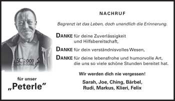 Traueranzeige von Peter Weiß von Neue Presse Coburg