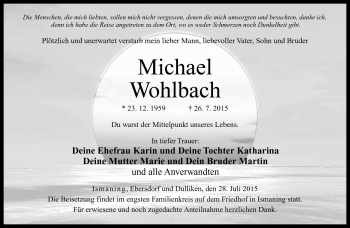 Traueranzeige von Michael Wohlbach von Neue Presse Coburg