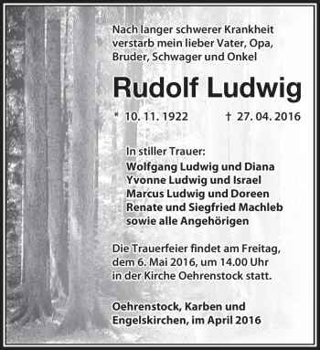 Traueranzeige von Rudolf Ludwig von Südthüringer Presse