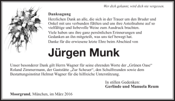Traueranzeige von Jürgen Munk von Südthüringer Presse