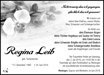 Traueranzeige von Regina Leib von Südthüringer Presse