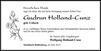 Traueranzeige von Gudrun Holland-Cunz von Südthüringer Presse