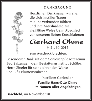 Traueranzeige von Gerhard Ohme von Südthüringer Presse