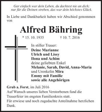 Traueranzeige von Alfred Bähring von Neue Presse Coburg