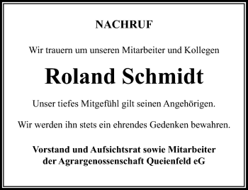 Traueranzeige von Roland Schmidt von Südthüringer Presse