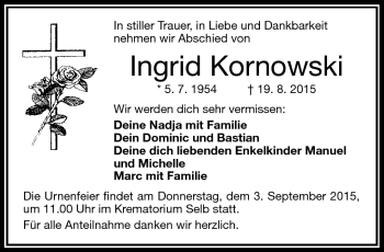 Traueranzeige von Ingrid Kornowski von Frankenpost