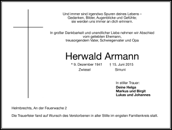 Traueranzeige von Herwald Armann von Frankenpost