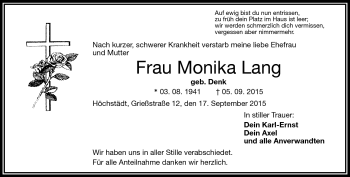 Traueranzeige von Monika Lang von Frankenpost