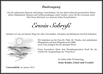 Traueranzeige von Erwin Sobroß von Südthüringer Presse