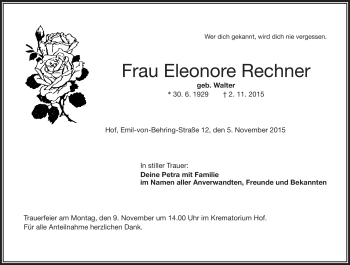 Traueranzeige von Eleonore Rechner von Frankenpost