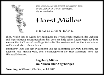 Traueranzeige von Horst Müller von Südthüringer Presse