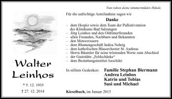 Traueranzeige von Walter Leinhos von Südthüringer Presse