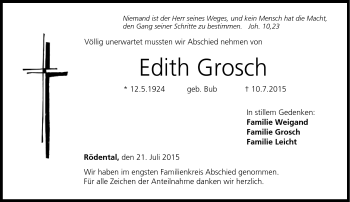 Traueranzeige von Edith Grosch von Neue Presse Coburg