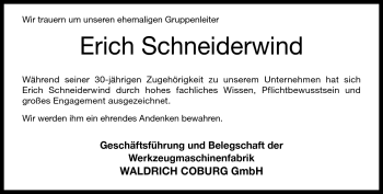 Traueranzeige von Erich Schneiderwind von Neue Presse Coburg