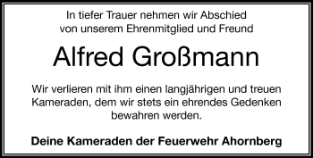 Traueranzeige von Alfred Großmann von Frankenpost