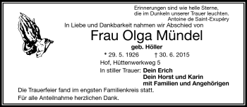 Traueranzeige von Olga Mündel von Frankenpost