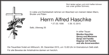 Traueranzeige von Alfred Haschke von Frankenpost