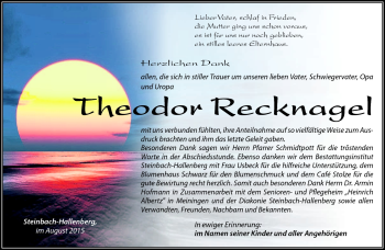 Traueranzeige von Theodor Recknagel von Südthüringer Presse