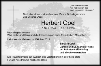 Traueranzeige von Herbert Opel von Frankenpost