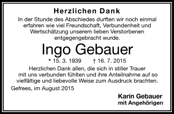 Traueranzeige von Ingo Gebauer von Frankenpost