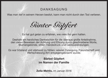 Traueranzeige von Günter Göpfert von Südthüringer Presse